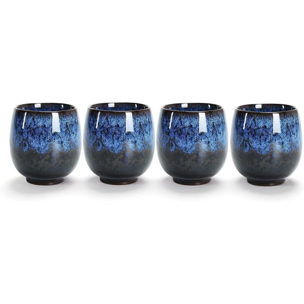 Jianzhan Keramik Tekopp, Kung Fu Te- Set, Kaffekopp，Yerba Mate Set - Keramisk Mate CupSet med 4 (blå)