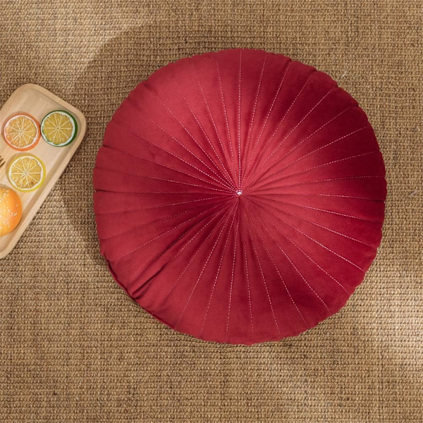 Rund plysj pute pyntet gresskar pute stol pute gulvpute dekorasjon for hjem sofa seng karnapp vindu bil 15x15x4 tommer  (Rød)