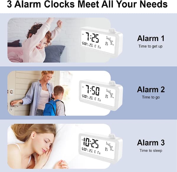 Digital Visuel Timer, 60 Minutters Nedtællingstimer, 3 Alarmtilstande, Temperatur- og Datovisning, til Børnekøkken, Hvid