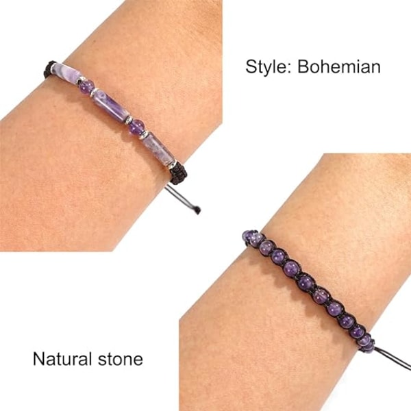 Perle Armbånd Justerbar Håndlavet Streng Armbånd Boheme Farverige Sten Strand Armbånd til Kvinder Purple