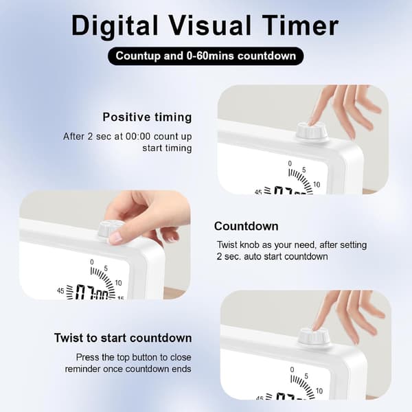 Digital Visuel Timer, 60 Minutters Nedtællingstimer, 3 Alarmtilstande, Temperatur- og Datovisning, til Børnekøkken, Hvid