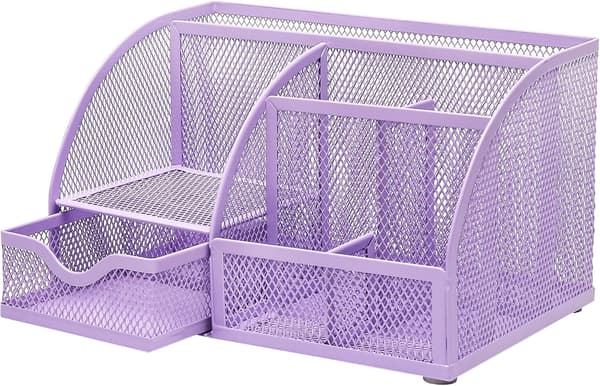 Skrivebordsorganisator/Net Skrivebords Caddy/Blyantholder Multifunktionel med 7 Rum - Lys lilla