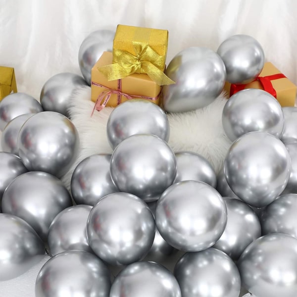 Silver Ballonger Metallic Ballonger 100 PCS 10 Tums Silver Latex Ballonger för Födelsedagsförlovning Bröllopsdusch Festival Festdekorationer