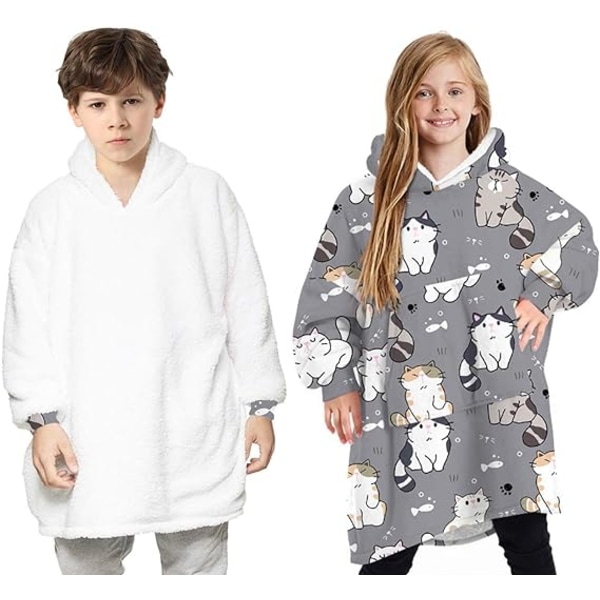 Oversized Hoodie Tæppe Fluffy Fleece Tæppe Hoodie til Kvinder Mænd Børn Bærbar Hættetrøje Tæppe med Stor Lomme child