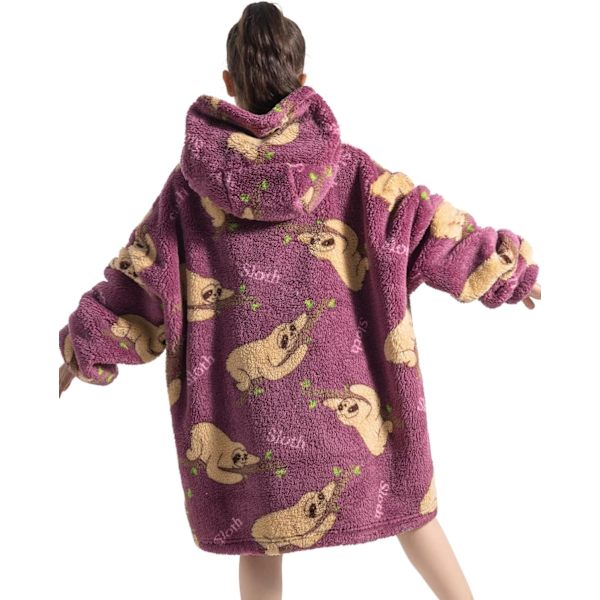 Barn Överdimensionerad Bärbar Filt Hoodie, Super Mjuk Varm Bekväm Sweatshirt Pullover Bärbar Filt för Pojkar Flickor Sloth