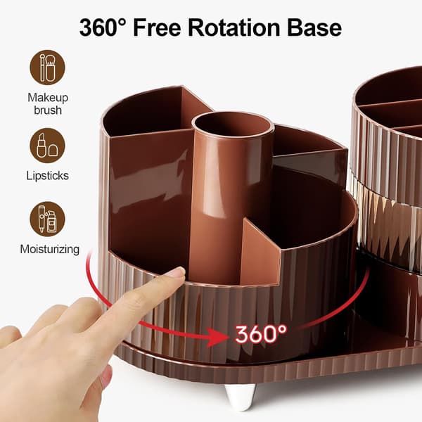 Makeup Organizer, 360° Roterende Make Up Organizer med 3-lags rum, Perfekt til Kommode, Badeværelse, Soveværelse (Brun, Tre lag)
