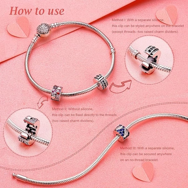 Stopper Clips Charms Metal med Cubic Zirconia til Kvinder Halskæder Gave Clips Charms med Cubic Zirconia