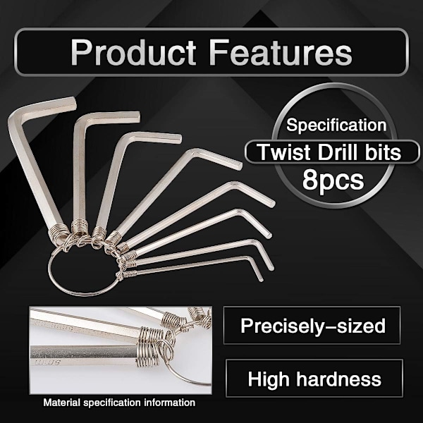 8-delt praktisk metrisk sekskant-allen-nøkkelsett for reparasjoner 1,5/2/2,5/3/3,5/4/5/6 mm (sølv)