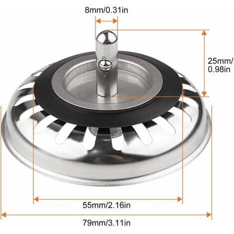 Klassisk si-kurv diameter 78 mm, sæt med 2 rustfrie køkkenvaskpropper, universel vasksi, til køkken og badeværelse