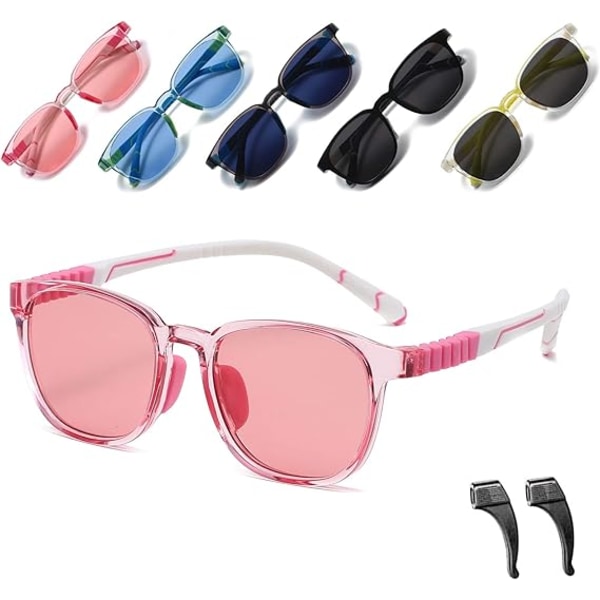 Skidsolglasögon för barn Polarized - Barnsolglasögon flexibel båge för pojkar, flickor , toddler i åldern 3-8 (rosa)