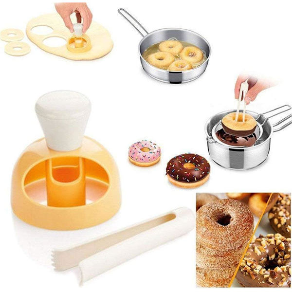 Kageform med dyppende tang, DIY Donut Cutter Biscuit Stamp Form Desserter Cutter Maker Form Køkken Bageværktøj