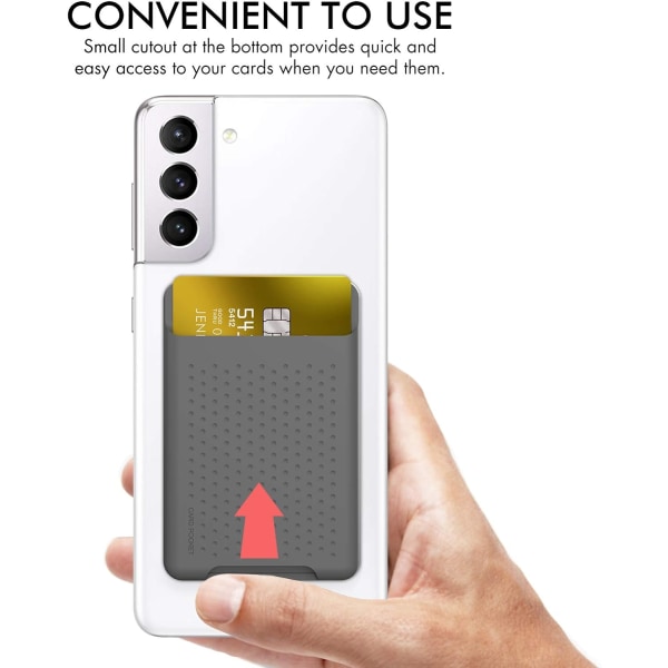 Telefon Kreditkortshållare Stick On, Slim Telefonplånbok Stark självhäftande silikonkortfodral