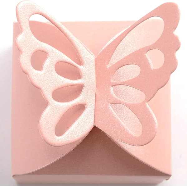 Fjärilsformad Presentask, 50 St Bröllopsfavöraskar, Chokladaskar, Godisaskar för Födelsedag eller Bröllopsfester Pink