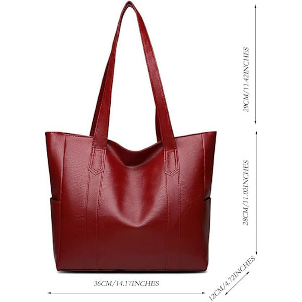 Väskor Dam PU Läder Stor Shopper Dam Stora Handväskor Red 36*12*28cm