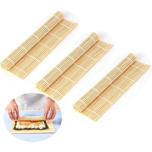 Premium Sushi Mat, 3 st, tillverkad av premium bambu med fin ytbehandling, smidig sushihjälp