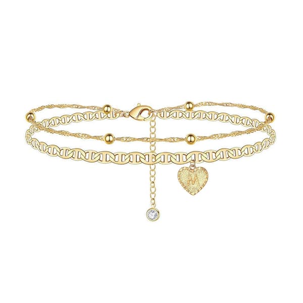 Initial Anklets för kvinnor, legering Hjärta Anklet med initialer Brev Charm Anklets för kvinnor