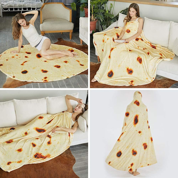 Burritos Tortilla Wrap Teppe, Nyhet Morsomme Gaver Gigant Tortilla Rund Myk Teppe for Barn 卷饼2 120X120CM