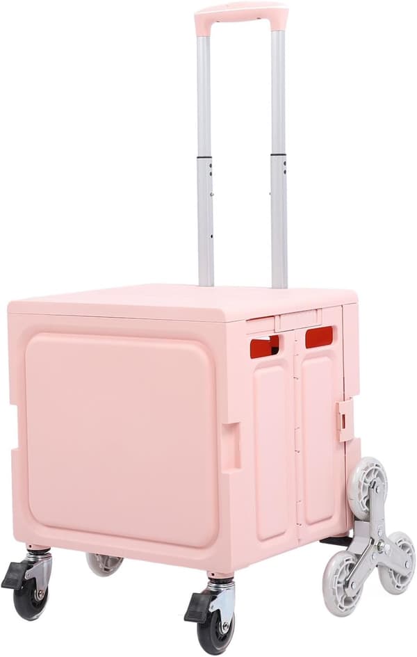 Sammenklappelig indkøbsvogn, multifunktionel jern PP aluminium sammenklappelig rullekasse til postafhentning (pink)