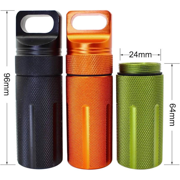 PPFISH Militärklassad lufttät EDC-tillbehörsväska, pillerfobkapselnyckelring, utomhusöverlevnadsförvaringsmetallbehållare torr låda (3-pack)
