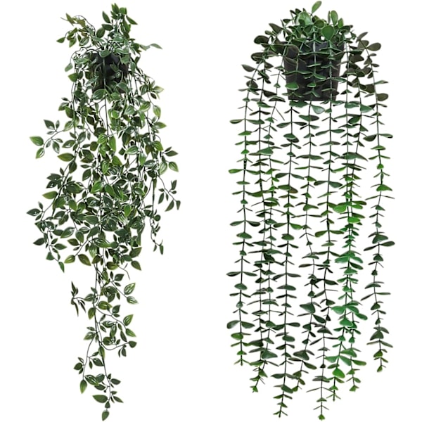 Kunstige hengende planter 2-pakke falske potteplanter for vegg hjem rom kontor innendørs dekor (2 stk)