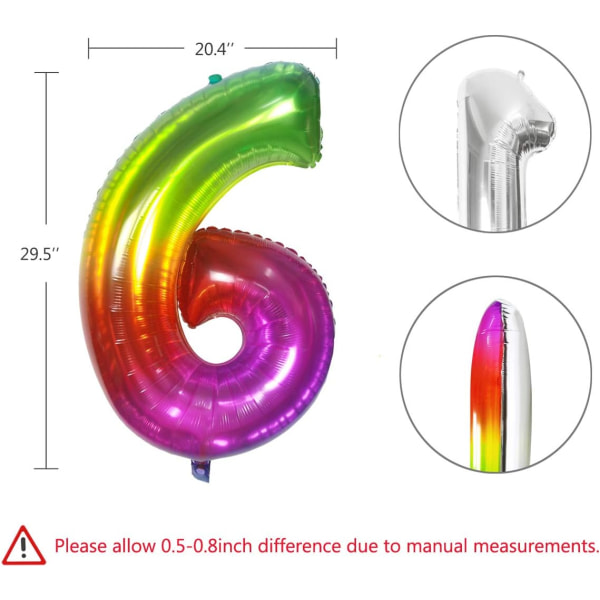 Födelsedag Nummer Ballong  40Inch Stora Nummer Ballonger, Regnbåge Nummer 6 Ballong för Födelsedag Dekorationer (Nummer 6 )