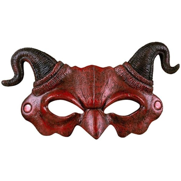 Skumhalvmask, Röd Skelett-Skalle med Böjda Horn, Bekväm Vuxenmask för Halloween, Karneval och Temafester, One Size