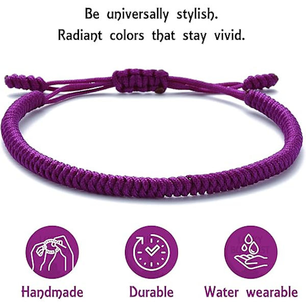Handgjord armband, lycka till, för kvinnor, män, tonåringar. Justerbar storlek! Vänskapspresent purple