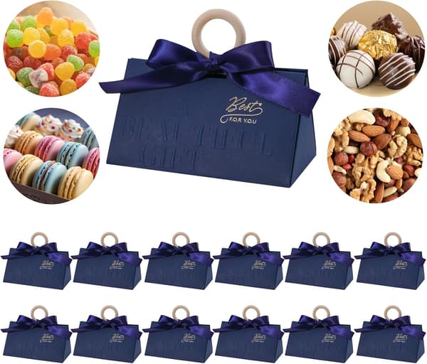 12 Presentaskar, Godisaskar, Presentaskar för Godis, Choklad, Kakor, Perfekt för Bröllop, Examen blue