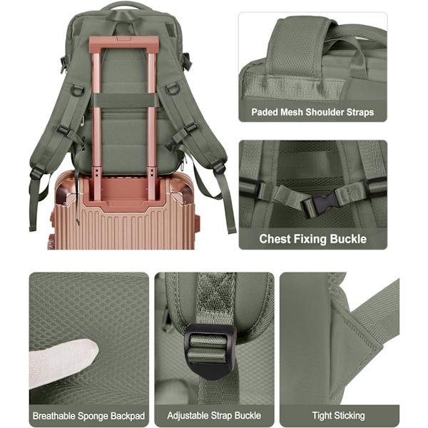 Stor Resebackpack för Laptop för Kvinnor, Handbagage Godkänd av Flygbolag, Utbyggbar Arbetsryggsäck, Personligt Föremål med Laptop dark Green