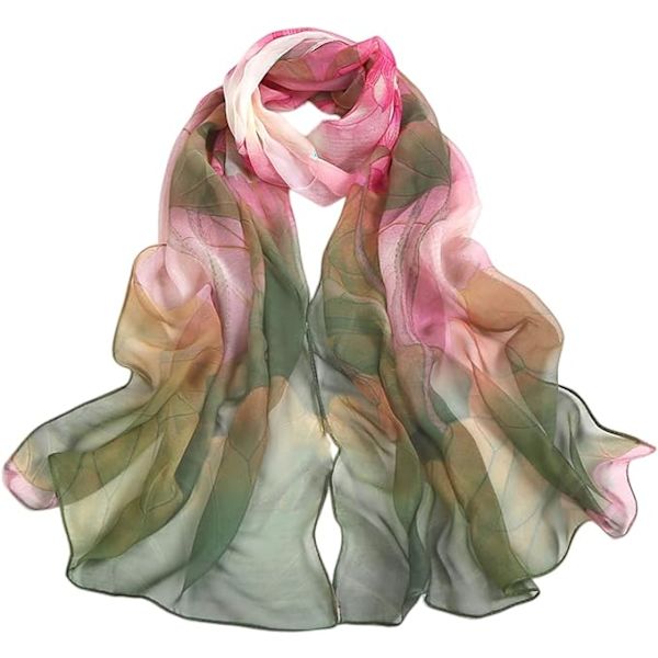 Georgette Chiffon Scarf Kvinnor Lång Scarf Blommönster A