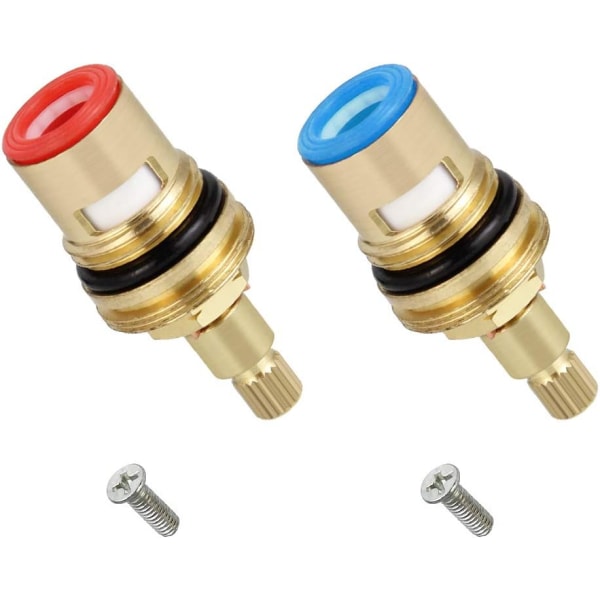 2Pcs Ceramic Disc Head, 1/2" Ceramic Cartridges, Universal Brass Faucet Replacement 20 Steps x 53mm Replacement for Kitchen, Bathroom (Hot and Cold)