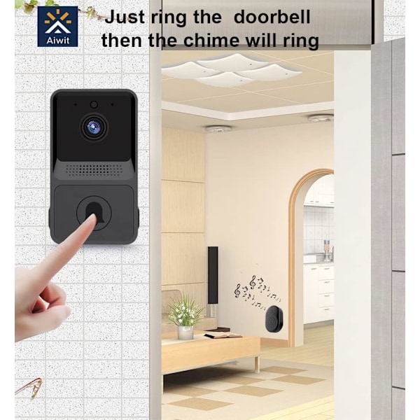 Trådløs dørklokkekamera med ringeklokke, WiFi Smart Photo Door Bell Kits, IP65 vejrbestandig