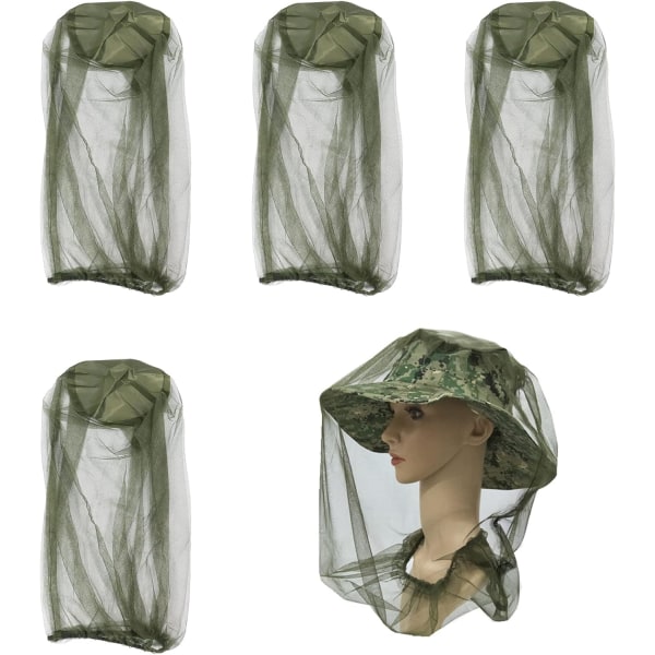 4 Pieces Mosquito Head Net, Midge Net Head Cover for Outdoor Hiking, Fishing, Camping, Climbing, army green