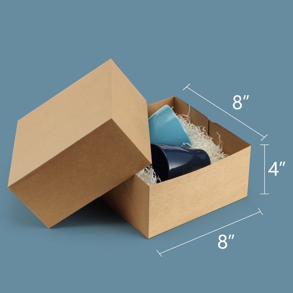 Premium presentförpackningar 10-pack 8 x 8 x 4 bruna papperspresentförpackningar med 20 meter hamparep för julklappar
