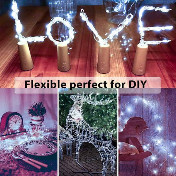 LED-flaskhängande ljus, [3 stycken] 2m 20 LED för flaska, LED-flaskhängande ljussträng Vattentät flasklamp Silvertråd Flexibel Dekoration