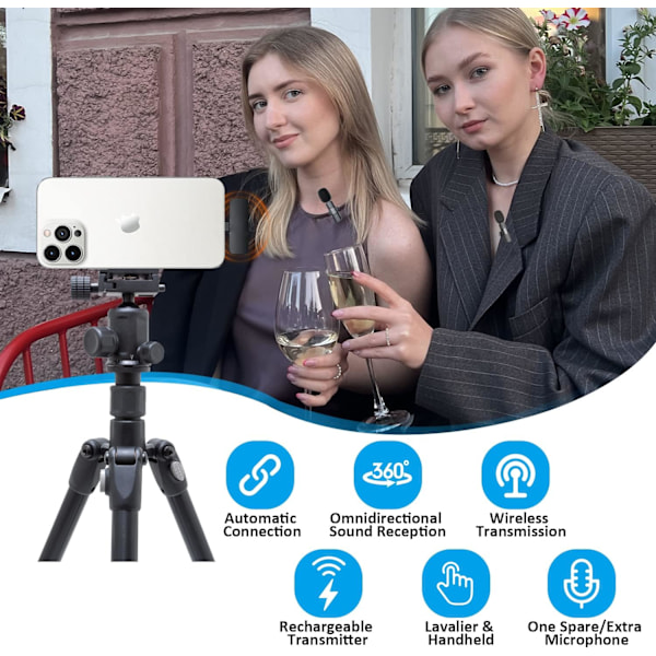 Professionell trådlös lavaliermikrofon för iPhone, iPad - Omnidirektionell kondensatorinspelningsmikrofon för intervju Vlog YouTube