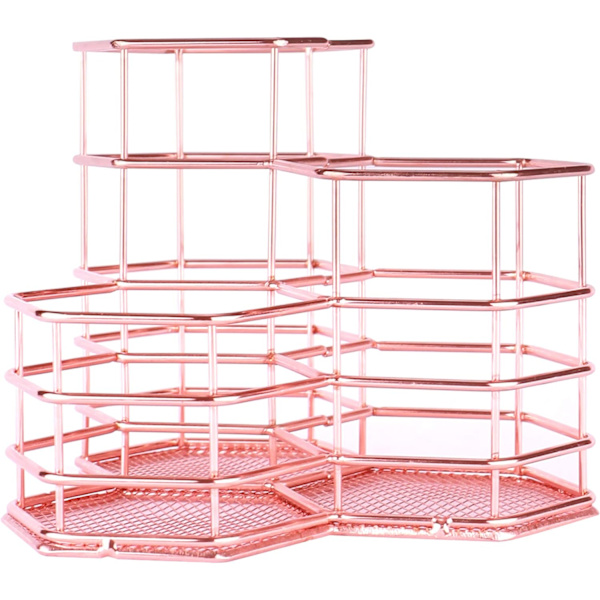 Makeup børsteholder i metal, gylden rose, kosmetikopbevaring, skønhedssvampe, blenderholder, display
