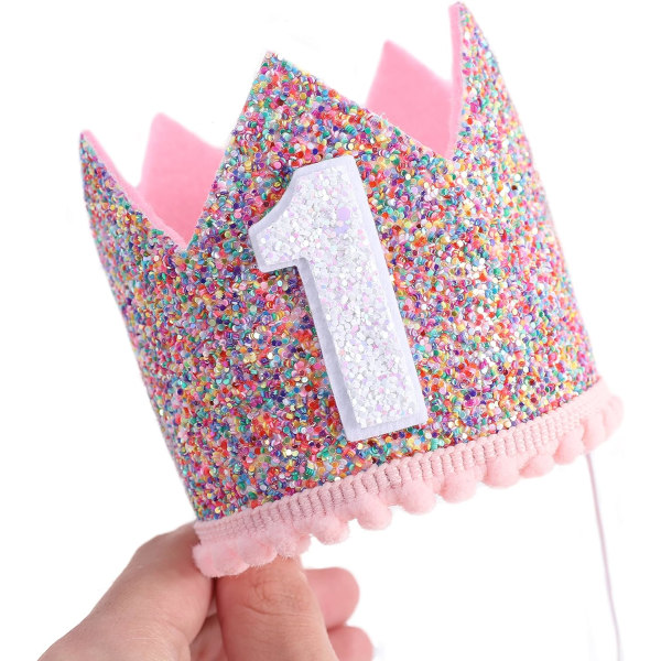 Rainbow Crown för 1:a födelsedagsfest- Glitter Birthday Crown, Födelsedagshattar för barn, Babys födelsedag Foto rekvisita, Crown