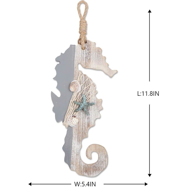 30 CM puinen koriste merihevonen tähti- ja simpukankuorilla meriaiheiseen sisustukseen, seinäkoriste oven ripustettava koriste ranta