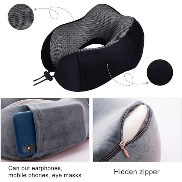 Rejsepude, Memory Foam Nakkepude til Rejser eller Flyvning, Ergonomisk Designet Nakkestøttepude