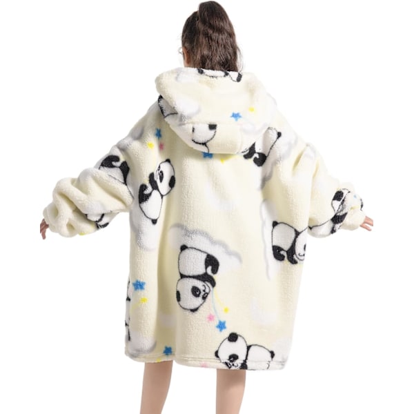 Barn Överdimensionerad Bärbar Filt Hoodie, Super Mjuk Varm Bekväm Sweatshirt Pullover Bärbar Filt för Pojkar Flickor White Panda