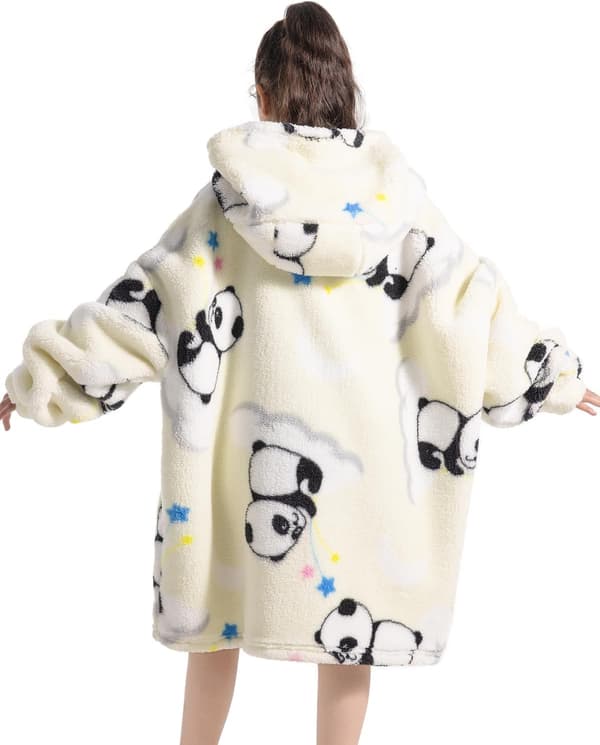 Børns Oversized Wearable Blanket Hoodie, Super Soft Warm Comfortable Sweatshirt Pullover Wearable Blanket til Drenge Piger White Panda