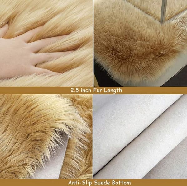 Firkantede fuskepels fleece fluffy tepper, vaskbart yogateppe, soveromsgulvtepper, kamel - 2'x 3', kamel