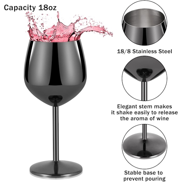 Rødvinsglas sæt, rustfrit stål vinglas, champagneglas