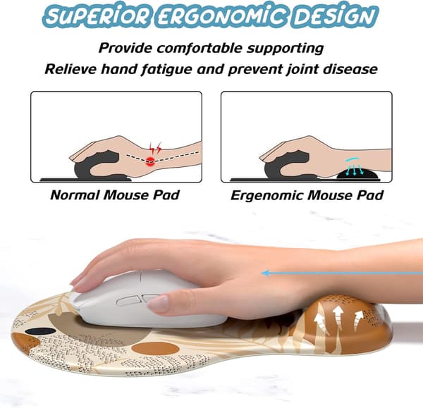 1 stk. Ergonomisk musemåtte med håndledsstøtte, gel musemåtter med skridsikker PU-base, smertelindrende memory foam musemåtte, brun