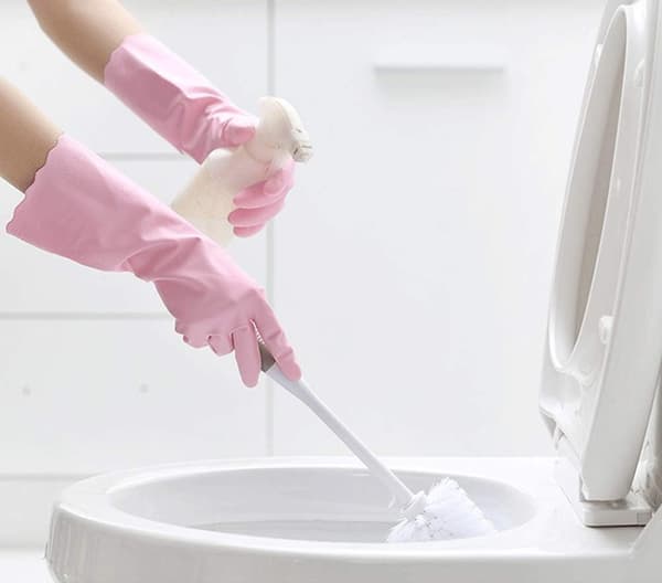 2-pack återanvändbara rengöringshandskar latexfria, diskhandskar med bomullsfoder och präglad handflata
