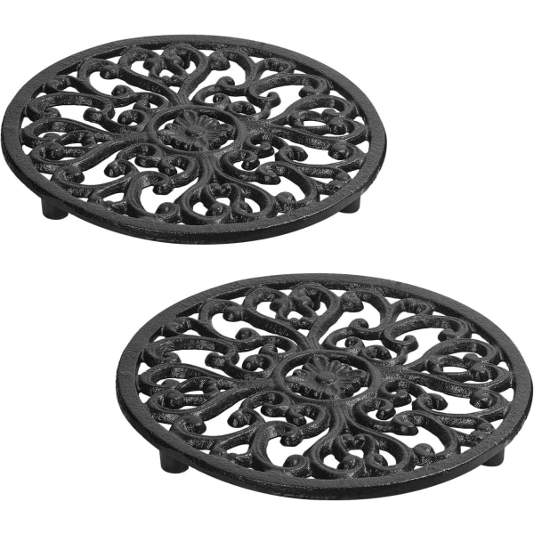 Gjutjärnsunderlägg för köksbord varma grytor, värmebeständig metallunderlägg med gummifötter, 17,1 cm, 2 st