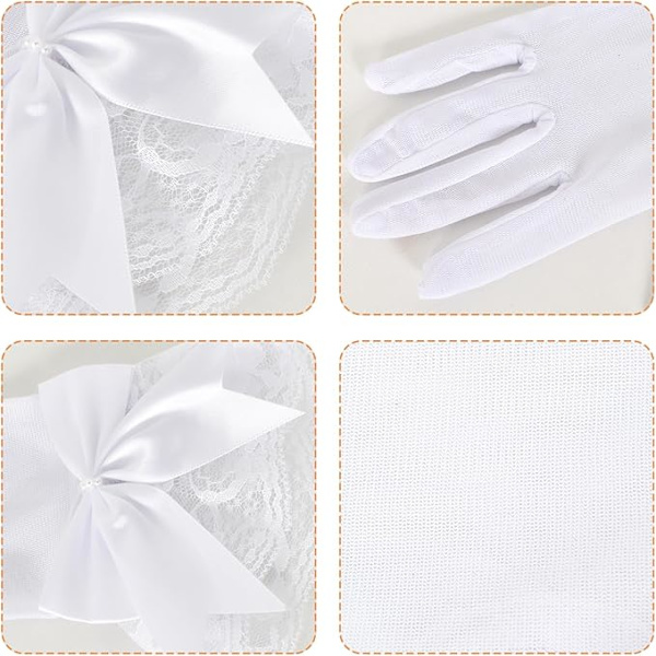 Par Hvite Bryllupshansker Korte Blonderhansker Brudeshansker Høy Elastisk Spandexhansker for Opera, Kveld, Bryllup, Fest, Middag