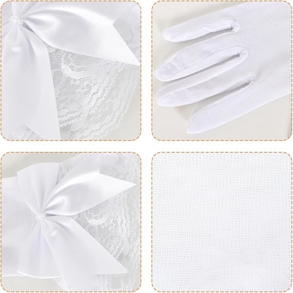 Par Vita Bröllopshandskar Korta Spets Handskar Brudhandskar Hög Elasticitet Spandex Handskar för Opera, Kväll, Bröllop, Fest, Middag