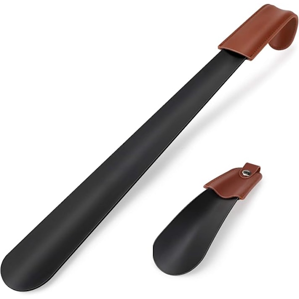Shoe horn with long handle, 42 cm + 16 cm leather upper